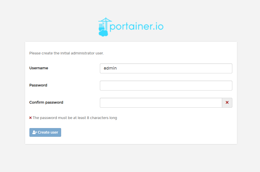 portainer init screen